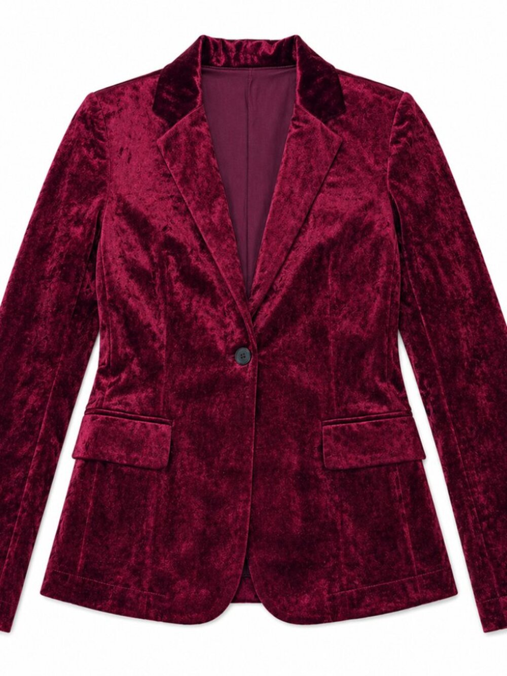 Maroon Crushed Velvet Blazer Size M Single Button Lined Holiday Evening
